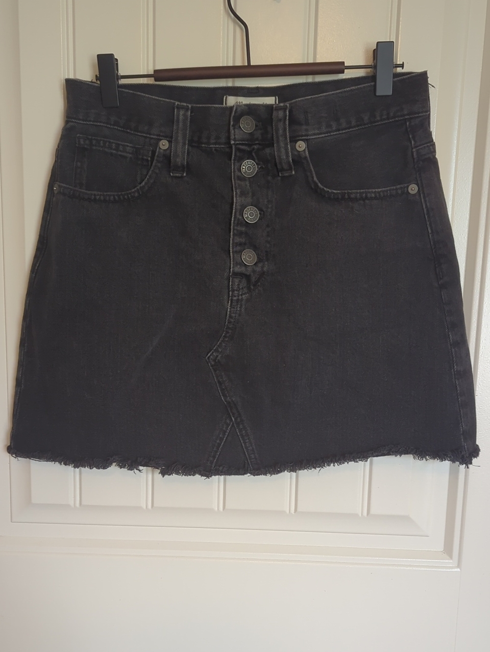 Madewell Washed Black Rigid Denim A-line Skirt with Branded Button Fly